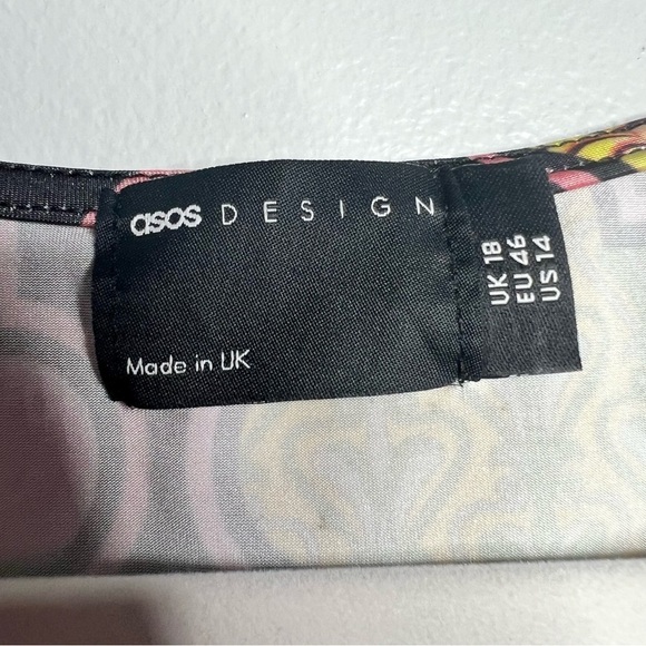 ASOS Curve Size 14 Retro Print V-Neck Flare Sleeve Mini Dress NEW - Picture 10 of 10